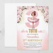 Invitation Elégant tutu rose floral robe or fille 3ème (Devant / Derrière)