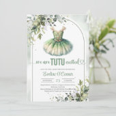 Invitation Elégant tutu vert et or robe eucalyptus (Debout devant)