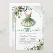 Invitation Elégant tutu vert et or robe eucalyptus (Devant / Derrière)