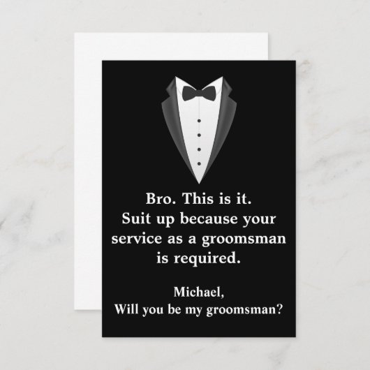 Invitation élégant tuxedo noir&blanc (Devant / Derrière)