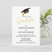 Invitation Elégant Twin Gold Calligraphy Graduation Party (Debout devant)