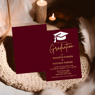 Invitation Elégant Twin Gold Calligraphy Graduation Party