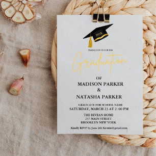 Invitation Elégant Twin Gold Calligraphy Graduation Party