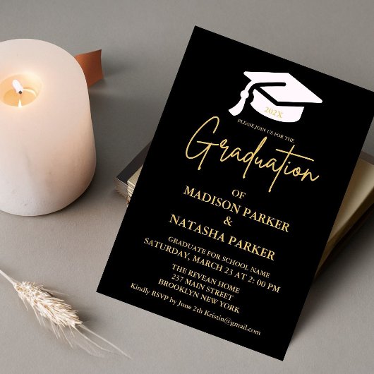 Invitation Elégant Twin Gold Calligraphy Graduation Party