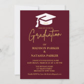 Invitation Elégant Twin Gold Calligraphy Graduation Party (Devant)