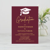 Invitation Elégant Twin Gold Calligraphy Graduation Party (Debout devant)