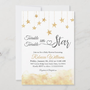 Invitation Elégant Twinkle Little Star Gold Cloud Baby shower