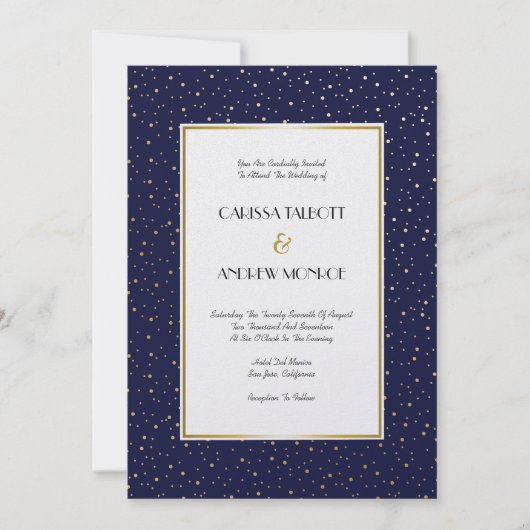 Invitation Elégant Twinkle Stars Midnight Blue Sky Gold Weddi (Devant)