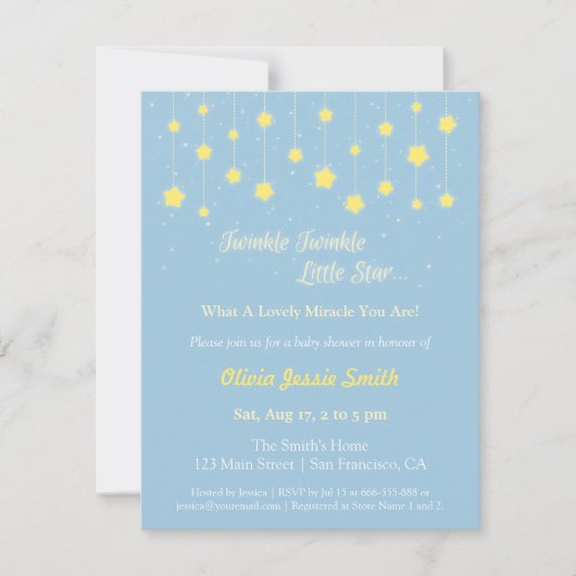 Invitation Elégant Twinkle Twinkle Little Star Baby shower (Devant)