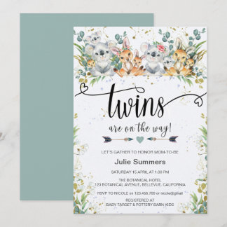 Invitation Elégant Twins Koalas Kangaroos Baby shower Safari