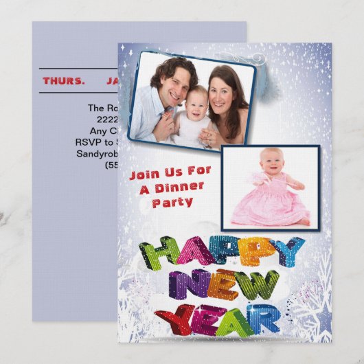 Invitation Elegant Two Photo Happy New Year’s Dinner Party (Devant / Derrière)