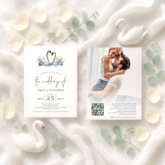 Invitation Elegant Two Swans Script Wedding