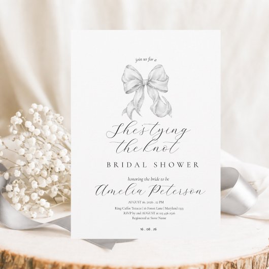 Invitation Elegant, tying the knot bridal shower white bow.