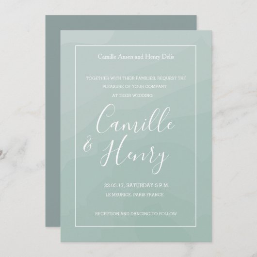 Invitation Elégant type bleu turquoise mariage (Devant / Derrière)