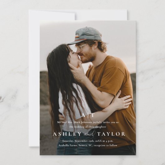 Invitation Élégant Type Mariage photo Monogram (Devant)