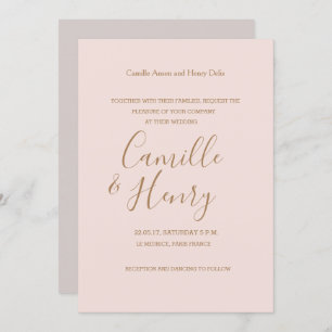 Invitation Élégant type rose rose or blush mariage moderne