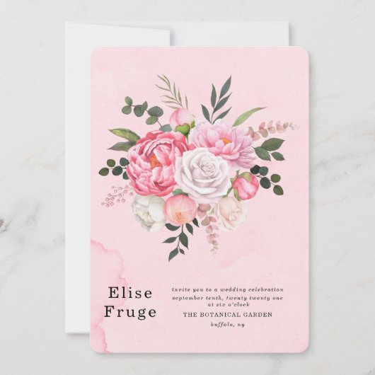 Invitation Élégant unique rose PeonY Mariage (Devant)