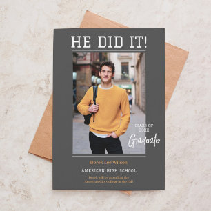 Invitation Elégant Unisex "Il l'a fait" Photo Graduation