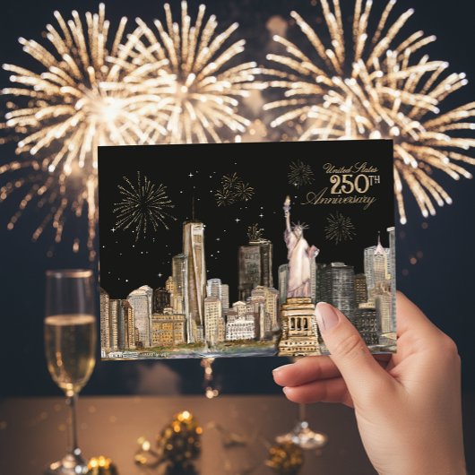 Invitation Elégant US 250e anniversaire NYC Gold Firework