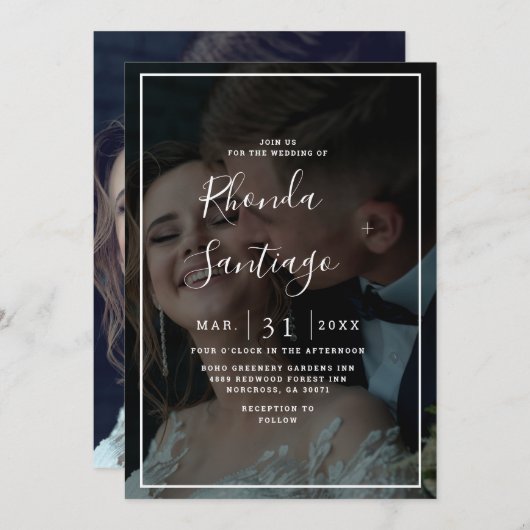 Invitation Élégant Vellum noir & blanc superposition Mariage  (Devant / Derrière)