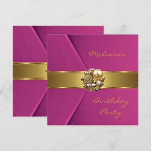 Invitation Élégant velours faux rose orné de bijoux