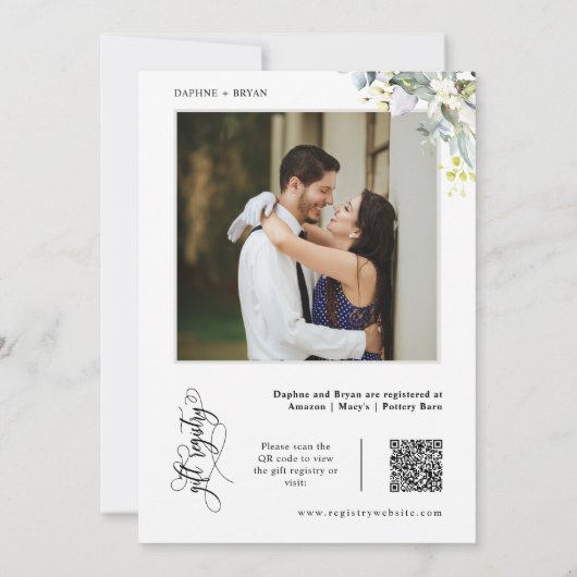 Invitation Élégant verdure Couples Douche QR Code Photo (Dos)