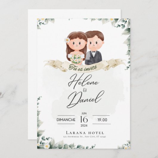 Invitation Elégant Verdure Eucalyptus Feuille Rustique Mariag (Devant / Derrière)