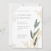 Invitation Elégant Verdure & Feuille or Mariage aquarelle (Devant)