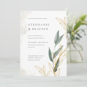 Invitation Elégant Verdure & Feuille or Mariage aquarelle (Debout devant)