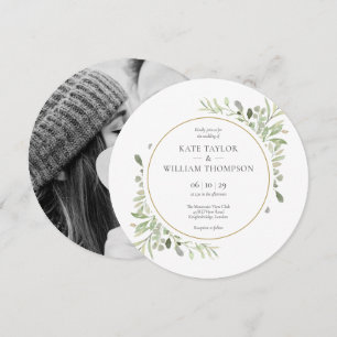 Invitation Elégant verdure Feuille Photo Mariage Circulaire