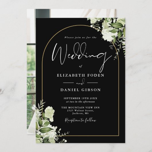 Invitation Élégant verdure Floral Arch Mariage photo (Devant / Derrière)