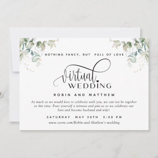 Invitation Élégant verdure, Mariage virtuel en ligne (Devant)