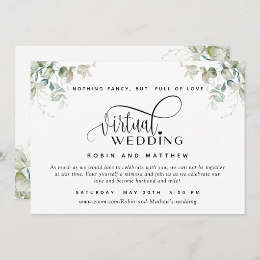Invitation Élégant verdure, Mariage virtuel en ligne (Devant / Derrière)