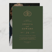 Invitation Élégant verdure Monogramme Décontracté Mariage pho (Devant / Derrière)