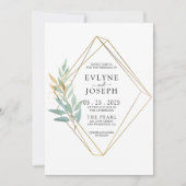 Invitation Elégant verdure or Eucalyptus feuille Mariage chic (Devant)