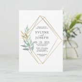 Invitation Elégant verdure or Eucalyptus feuille Mariage chic (Debout devant)