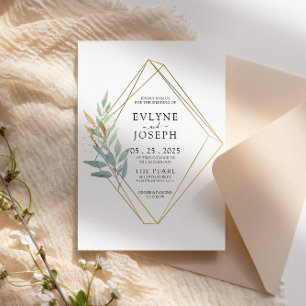Invitation Elégant verdure or Eucalyptus feuille Mariage chic