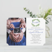Invitation Elégant verdure Wreath Photo Baby shower garçon (Debout devant)