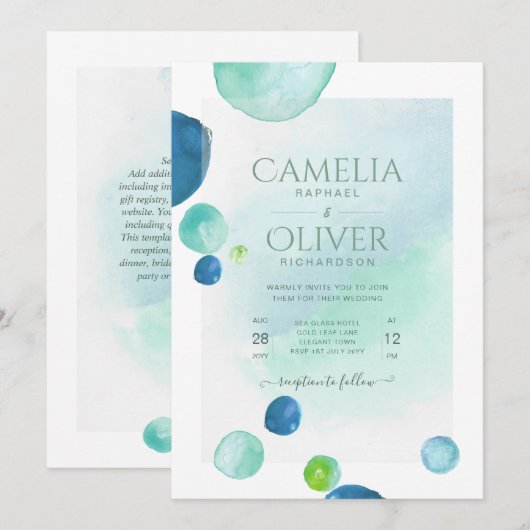 Invitation Elégant verre de mer Aquarelle Boho Mariage Invita (Devant / Derrière)