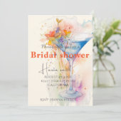 Invitation élégant verre de vin fleuri Douche nuptiale (Debout devant)