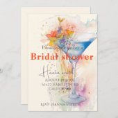 Invitation élégant verre de vin fleuri Douche nuptiale (Devant / Derrière)