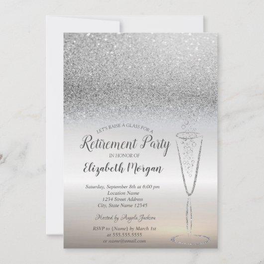 Invitation Élégant verre Parties scintillant en argent Bokeh  (Devant)