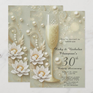Invitation Elégant verre Pearl & Champagne 30e Mariage Anniv