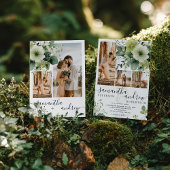 Invitation Elégant Vert 5 Photo Collage Rustique Mariage