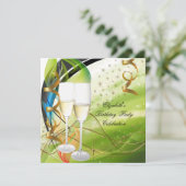 Invitation Elégant Vert Bleu Or Anniversaire Champagne (Debout devant)