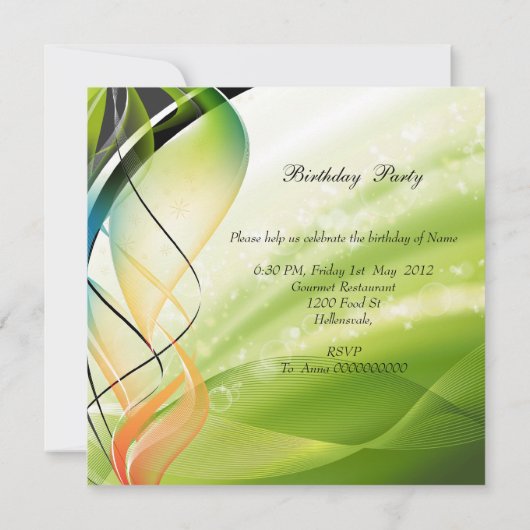 Invitation Elégant Vert Bleu Or Anniversaire Champagne (Dos)