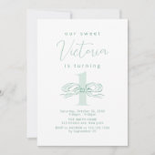 Invitation Elégant vert clair main tiré Bow 1er anniversaire (Devant)