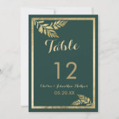 Invitation Élégant vert de forêt feuille dorée Nombre de tabl (Devant)