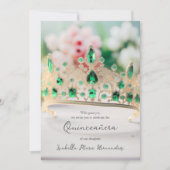 Invitation Élégant Vert Émeraude Et Golden Tiara Quinceañera (Devant)