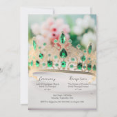 Invitation Élégant Vert Émeraude Et Golden Tiara Quinceañera (Dos)